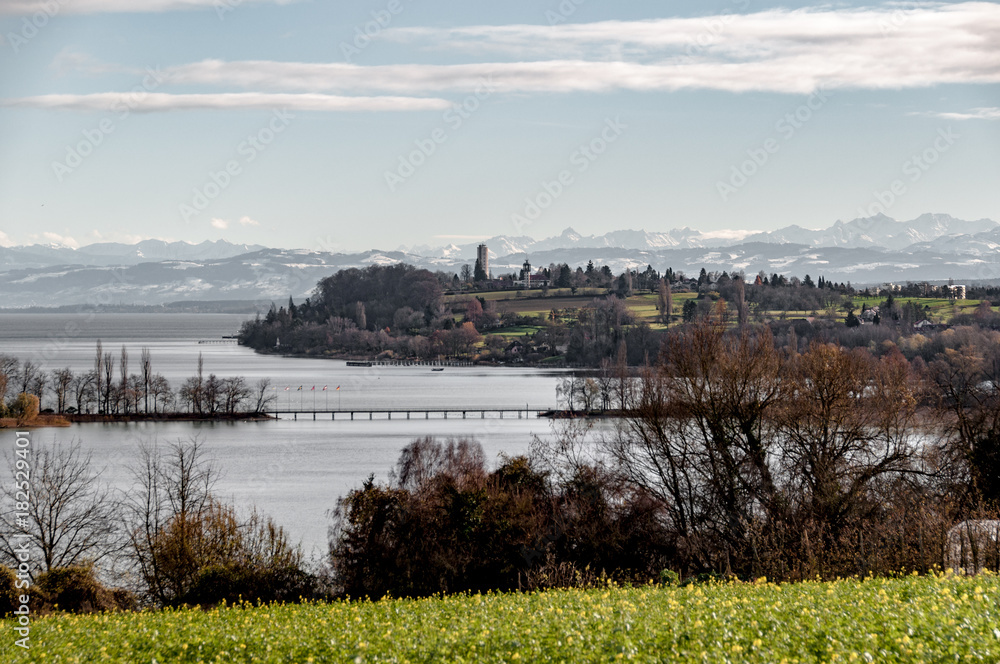 Lake Constance with snowy Alps