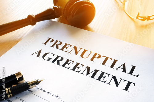 Prenuptial Agreement on a table. photo