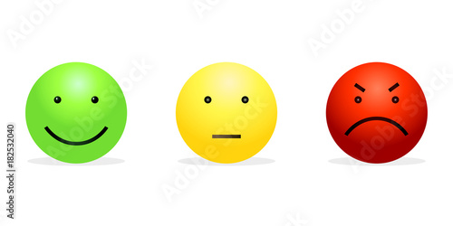 Vector Set of 3 Smileys - Green Happy, Yellow Calm and Red Furious