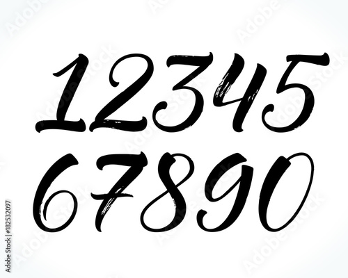 Brush lettering numbers. Modern calligraphy, handwritten letters. Vector illustration