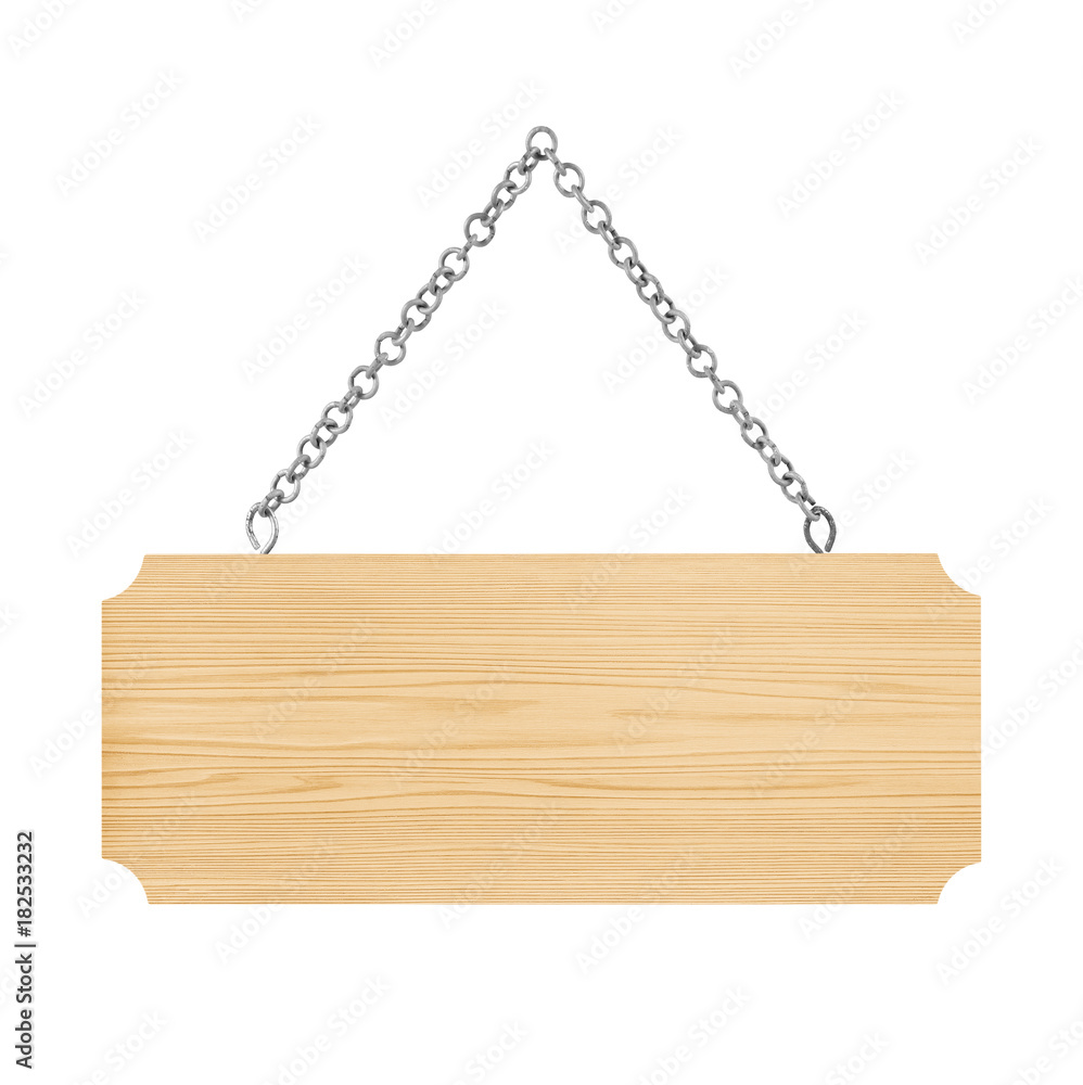 Wood sign from chain isolated on white Wood sign from chain isolated on white