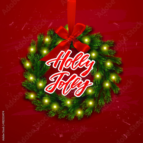 Christmas greeting card. Happy new year. Xmas vector background. Hand drawn calligraphy. concept handwritten Holly Jolly   