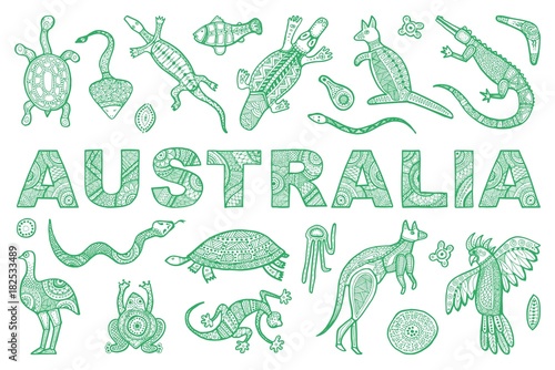 The inscription AUSTRALIA and outline the Australian animal