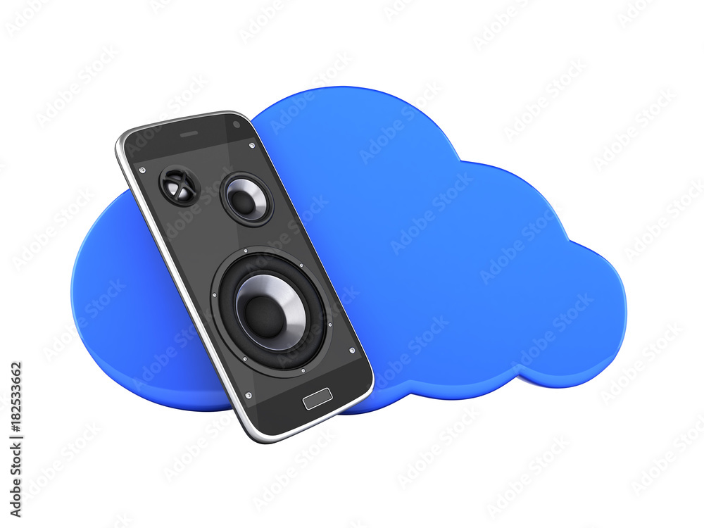 Fototapeta premium Concept of cloud storage Smartphone with cloud storage app on white background 3d without shadow