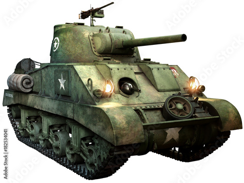 American Sherman tank 3D illustration photo