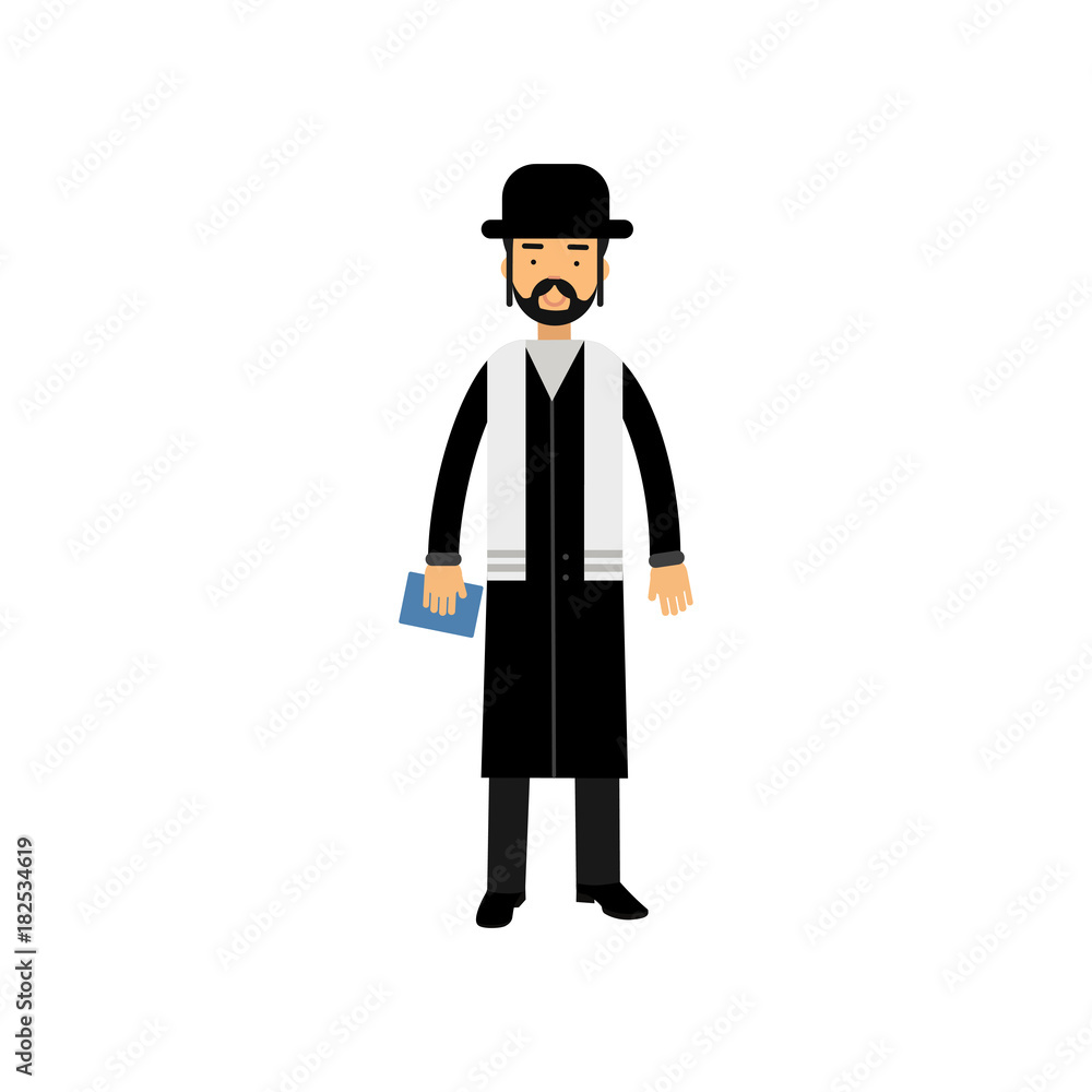 Jewish Rabbi character, religion representative vector Illustration