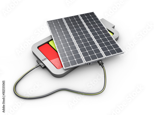 Sunbattery and battery. The design concept of solar energy. 3d illustration photo