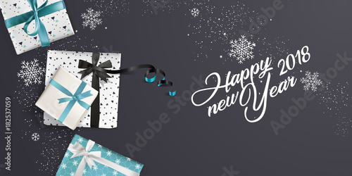 Modern New Year 2018 greeting card design. Vector illustration concept for greeting cards, web banner, flayer brochure, party invitation card.