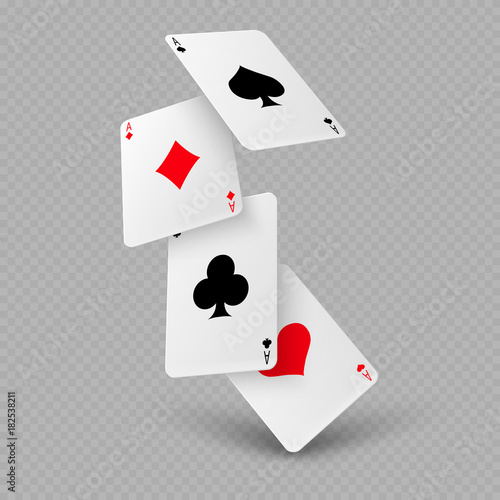 Falling poker playing cards of aces