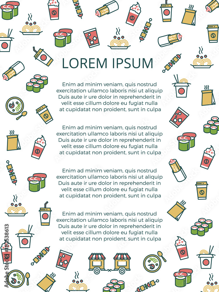 Thin line icons asian fast food banner Thin line icons asian fast food banner