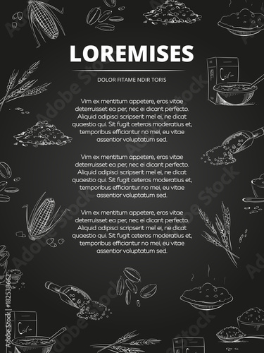 Hand drawn cereals groats, porridge, muesli blackboard poster design
