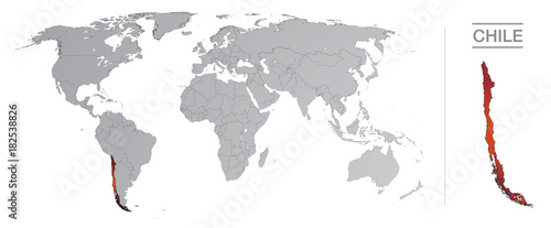 Chile in the world, with borders and all the countries of the world separated 