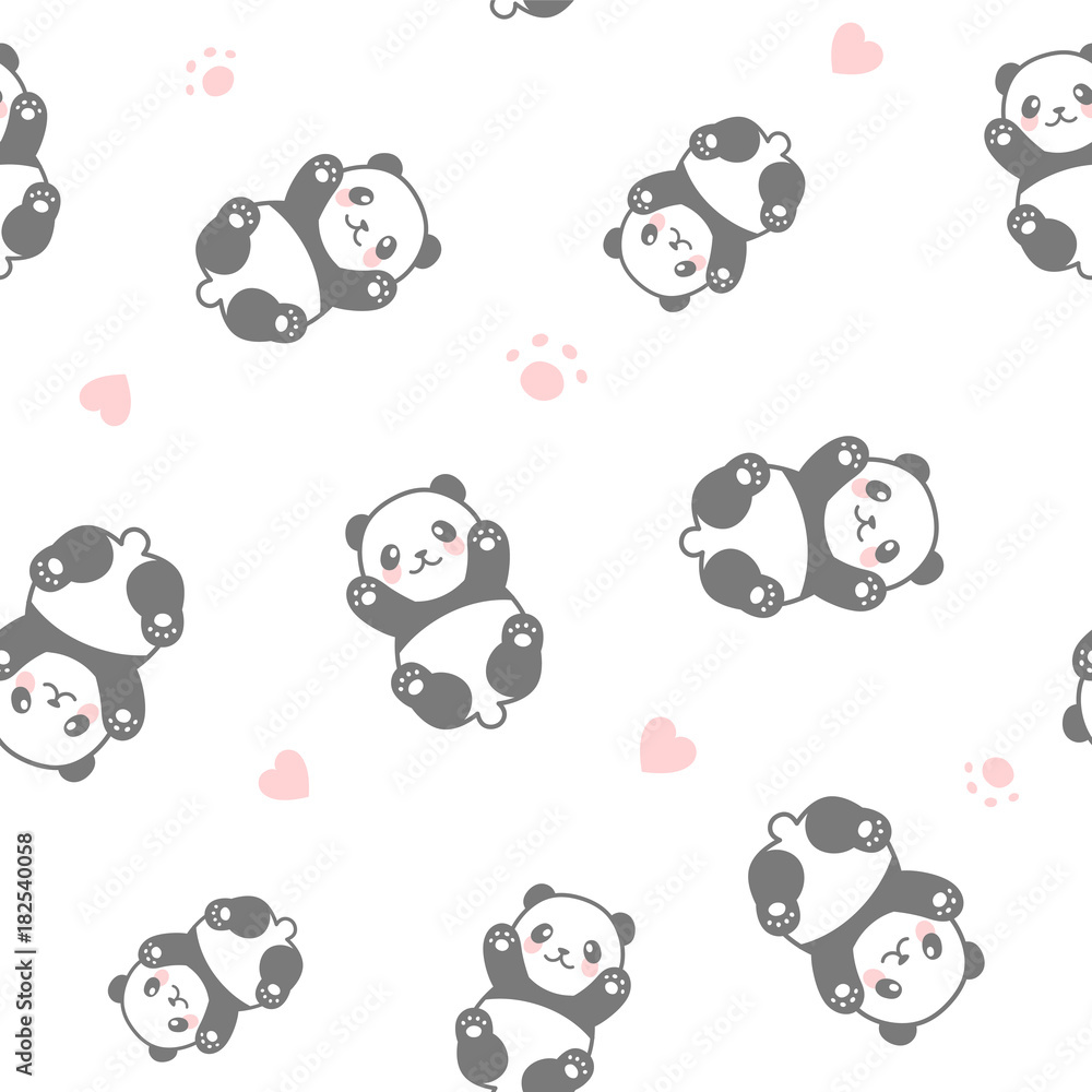 Seamless Cute Cartoon Panda Face Pattern