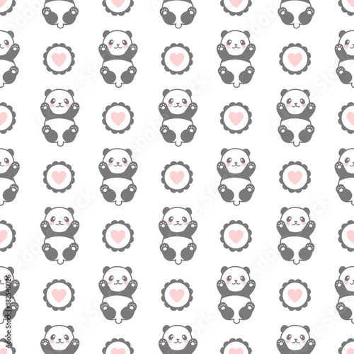 Fototapeta Naklejka Na Ścianę i Meble -  Seamless Cute Cartoon Panda Face Pattern