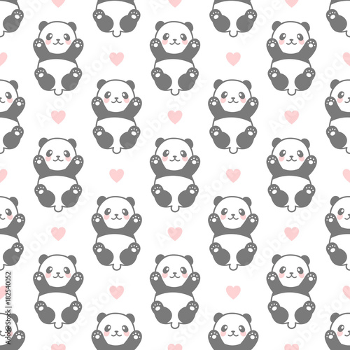 Fototapeta Naklejka Na Ścianę i Meble -  Seamless Cute Cartoon Panda Face Pattern