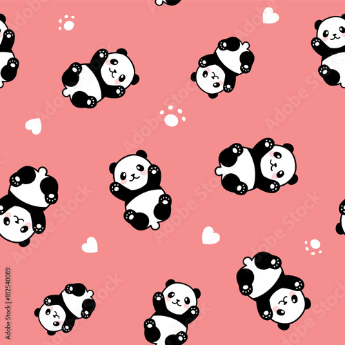 Fototapeta Naklejka Na Ścianę i Meble -  Seamless Cute Cartoon Panda Face Pattern
