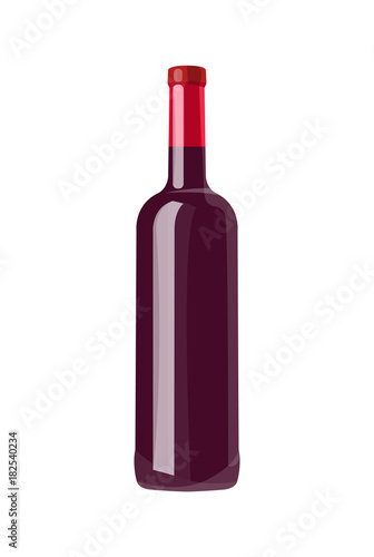 Closeup of Bottle with Wine on Vector Illustration