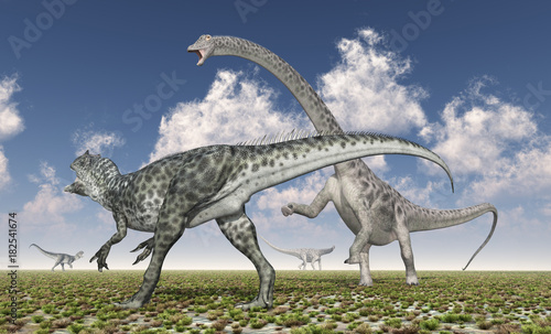 Allosaurus attacks Diplodocus