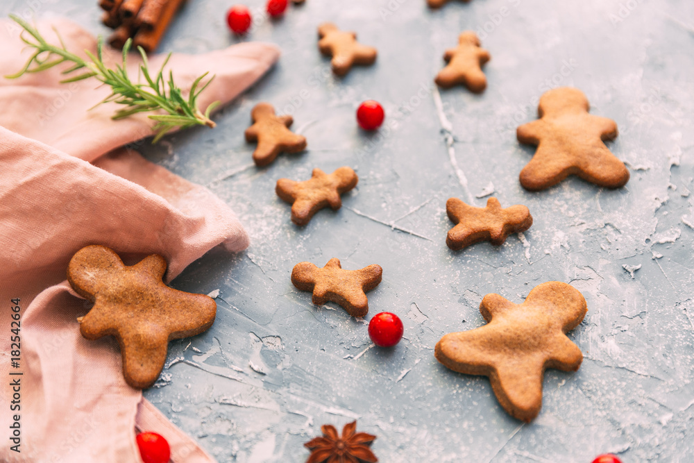 Christmas background. Anise star with cinnamon and gingerbread cookies Christmas background. Anise star with cinnamon and gingerbread cookies
