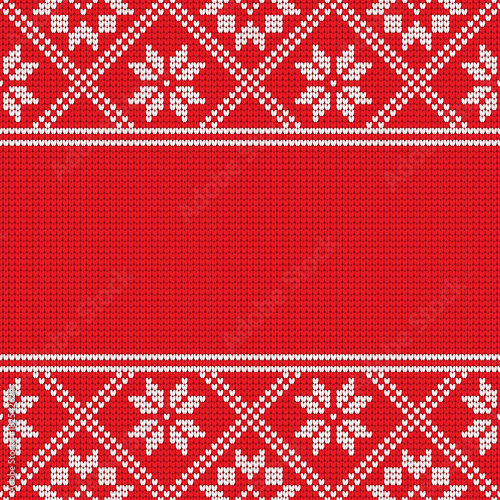 Traditional scandinavian pattern. Nordic ethnic red and white knitted background