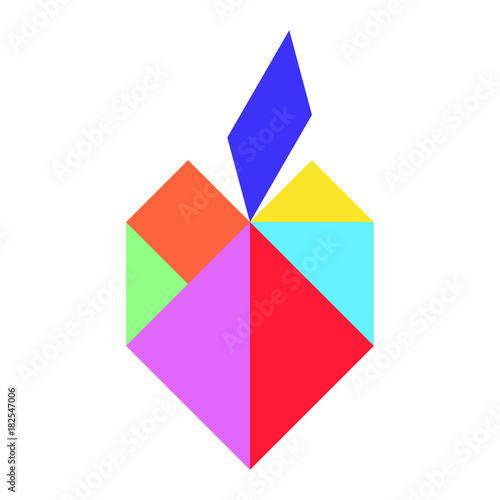 Color tangram in apple shape on whtie background (Vector)