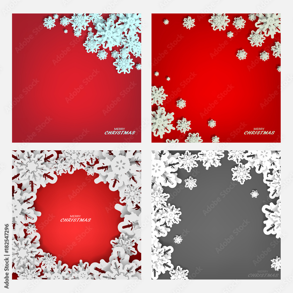Set vector paper cut with snowflakes. Template may be used for laser cutting. Suitable for christmas paper cards, design elements, scrapbooking. Vector illustration. Set vector paper cut with snowflakes. Template may be used for laser cutting. Suitable for christmas paper cards, design elements, scrapbooking. Vector illustration.