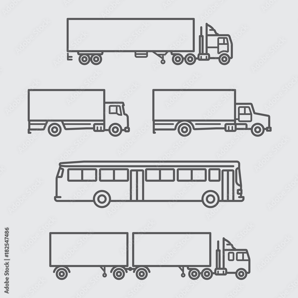 Truck and Bus of side view line icon Truck and Bus of side view line icon
