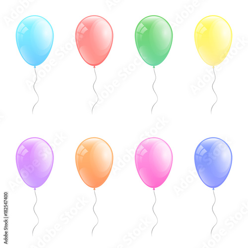 Collection of pastel coloured balloons isolated on white background. Vector. 