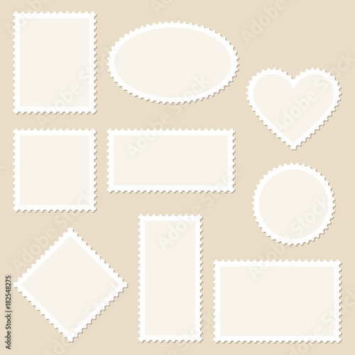 10 Blank Stamps White Frame Beige Background