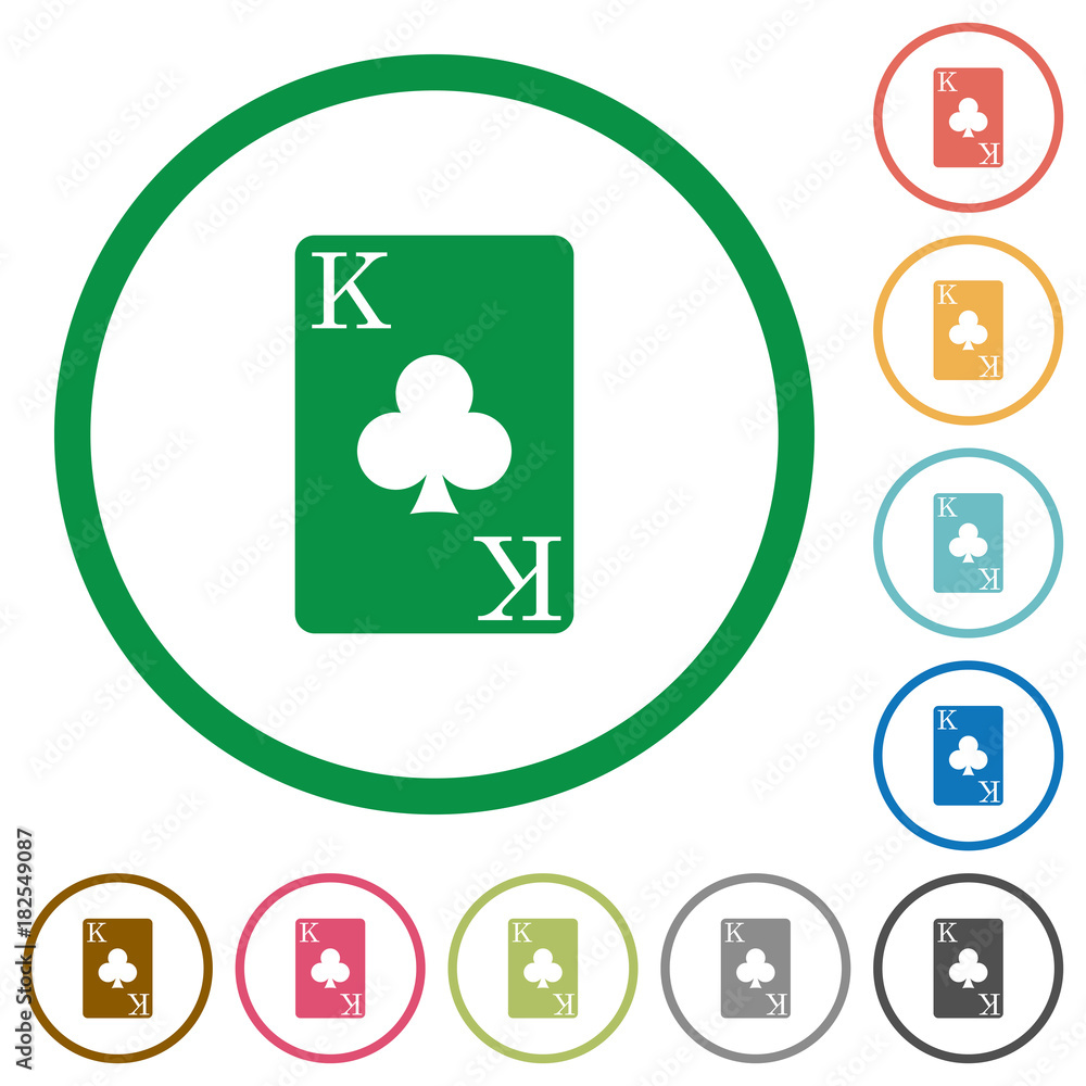 King of clubs card flat icons with outlines King of clubs card flat icons with outlines
