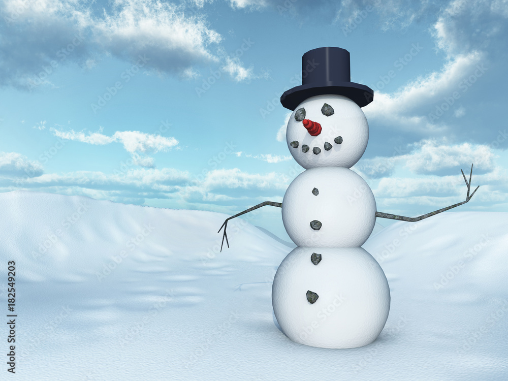 Obraz premium Schneemann in einer Winterlandschaft