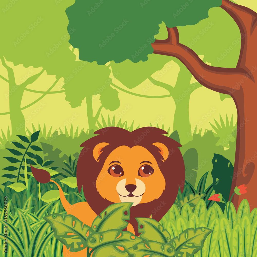 Cute lion in the jungle illustration vector Cute lion in the jungle illustration vector