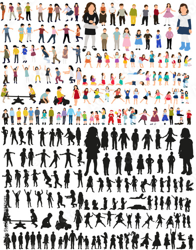 vector, isolated silhouettes of children, collection of isometric children © zolotons