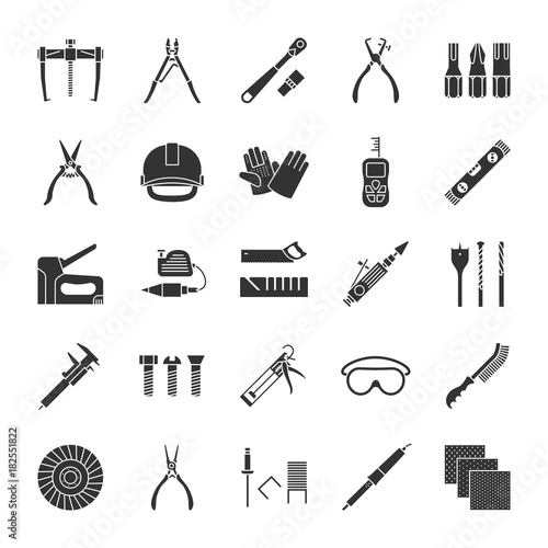 Construction tools glyph icons set