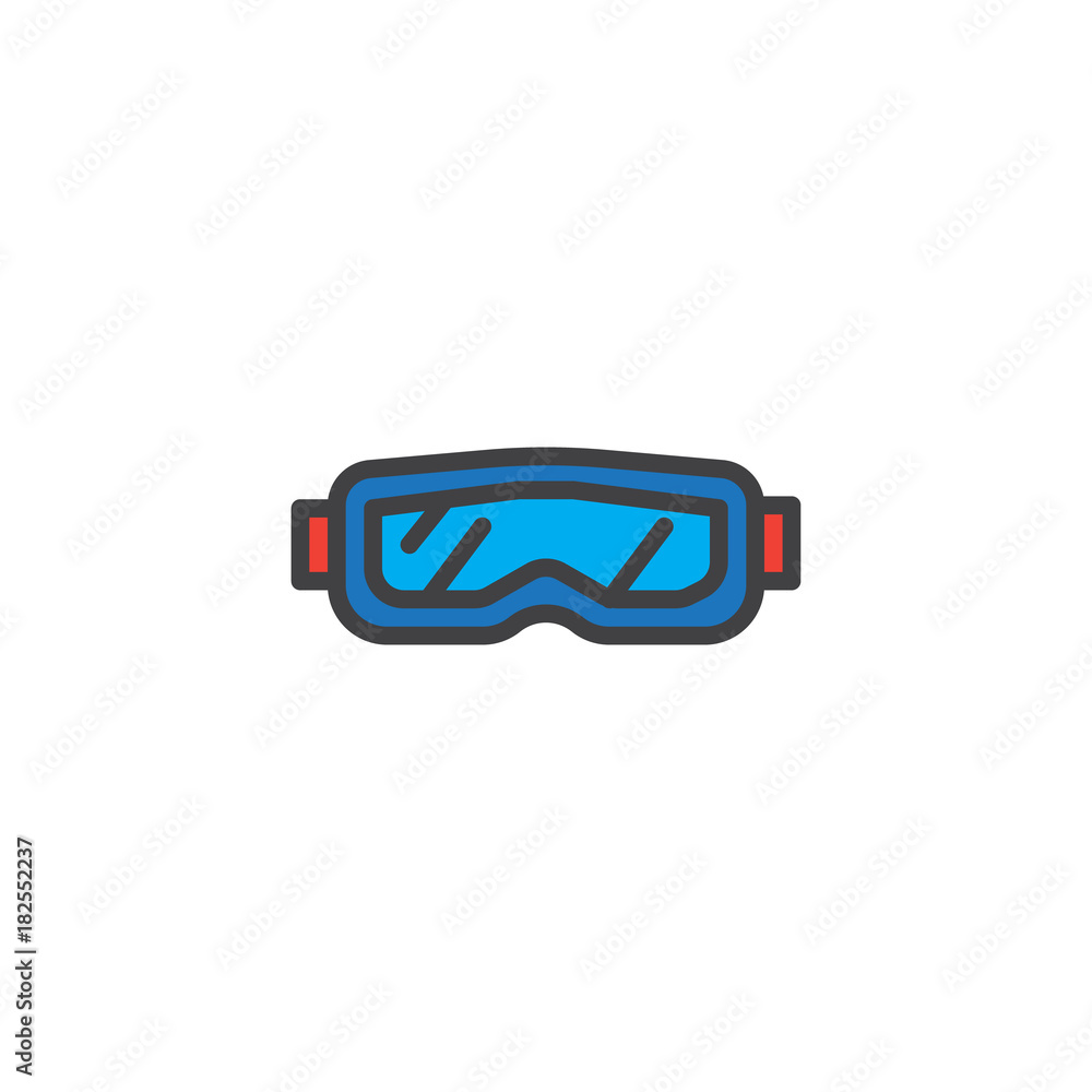 Snow glasses filled outline icon, line vector sign, linear colorful pictogram isolated on white. Protective goggles symbol, logo illustration. Pixel perfect vector graphics Snow glasses filled outline icon, line vector sign, linear colorful pictogram isolated on white. Protective goggles symbol, logo illustration. Pixel perfect vector graphics