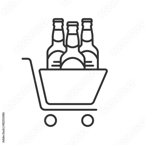 Shopping cart with beer bottles linear icon