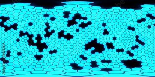 360 degree seamless hexagons view for VR. yellow hexagons with alpha.