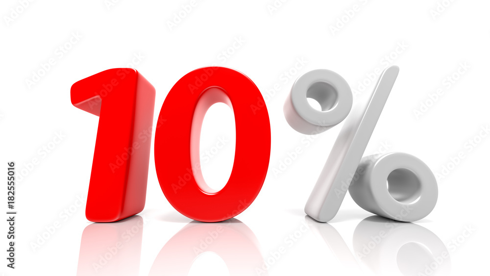 10 percent red symbol isolated on white background 10 percent red symbol isolated on white background