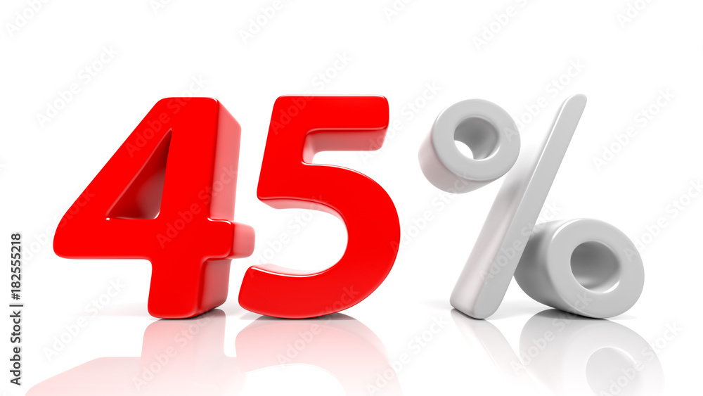 45 percent red symbol isolated on white background 45 percent red symbol isolated on white background