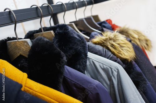Tableau sur toile Modern outerwear in a shop on a hanger.