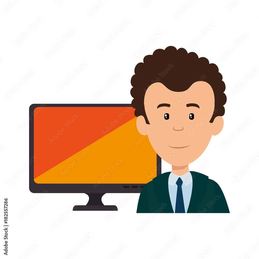 businessman with monitor computer vector illustration design