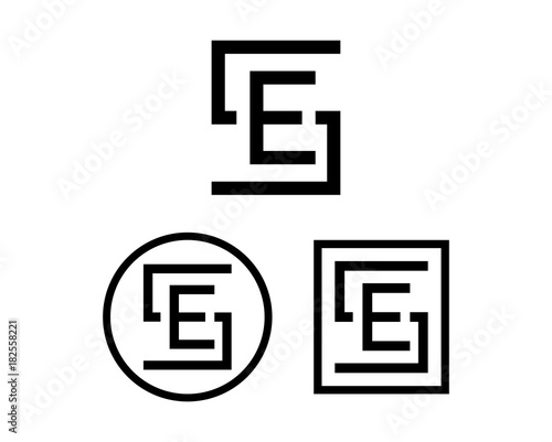 Black Square and Circle Initial Letter SE or ES Monogram Logo Symbol Set