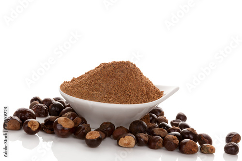 Guarana Powder with guarana seeds.