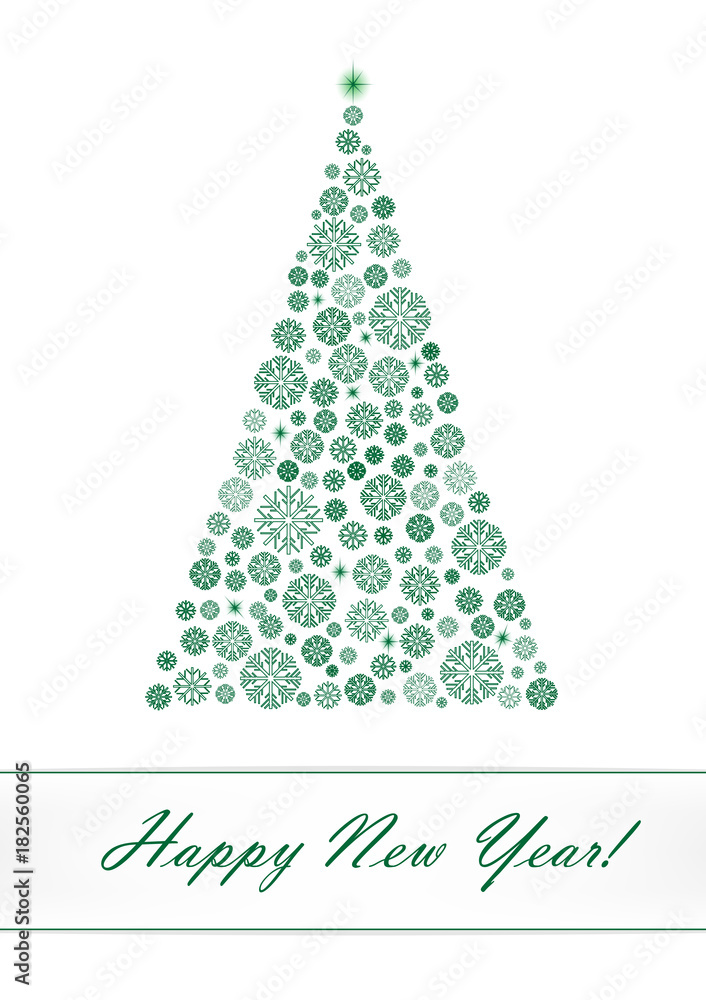 Fototapeta premium green snowflake Christmas tree isolated on the white background, vertical vector illustration