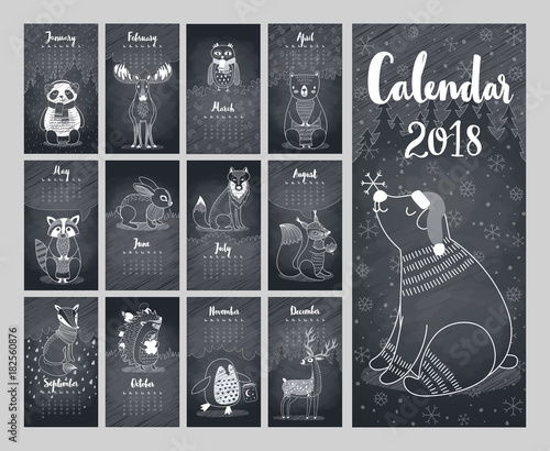 Calendar 2018. Cute monthly calendar