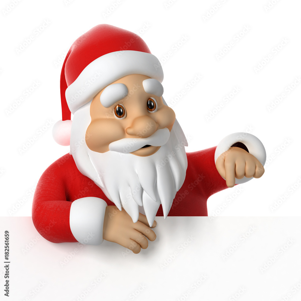 Santa Claus pointing down, 3d render Santa Claus pointing down, 3d render