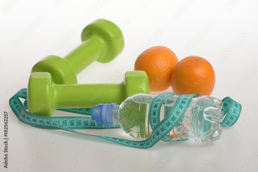 Sports and healthy regime equipment. Barbells made of plastic Sports and healthy regime equipment. Barbells made of plastic