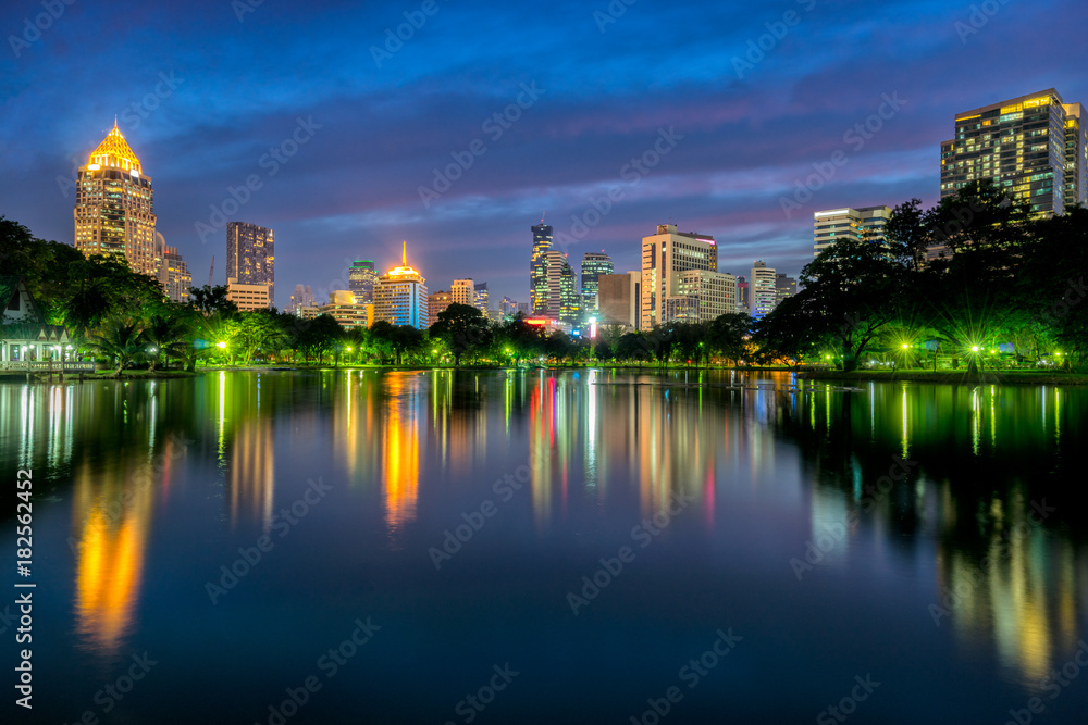 Sunset scence of Bangkok skyline panorama