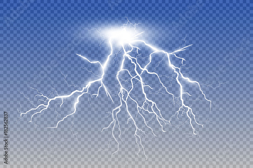 Set of lightnings Magic and bright lighting effects. Vector Illustration