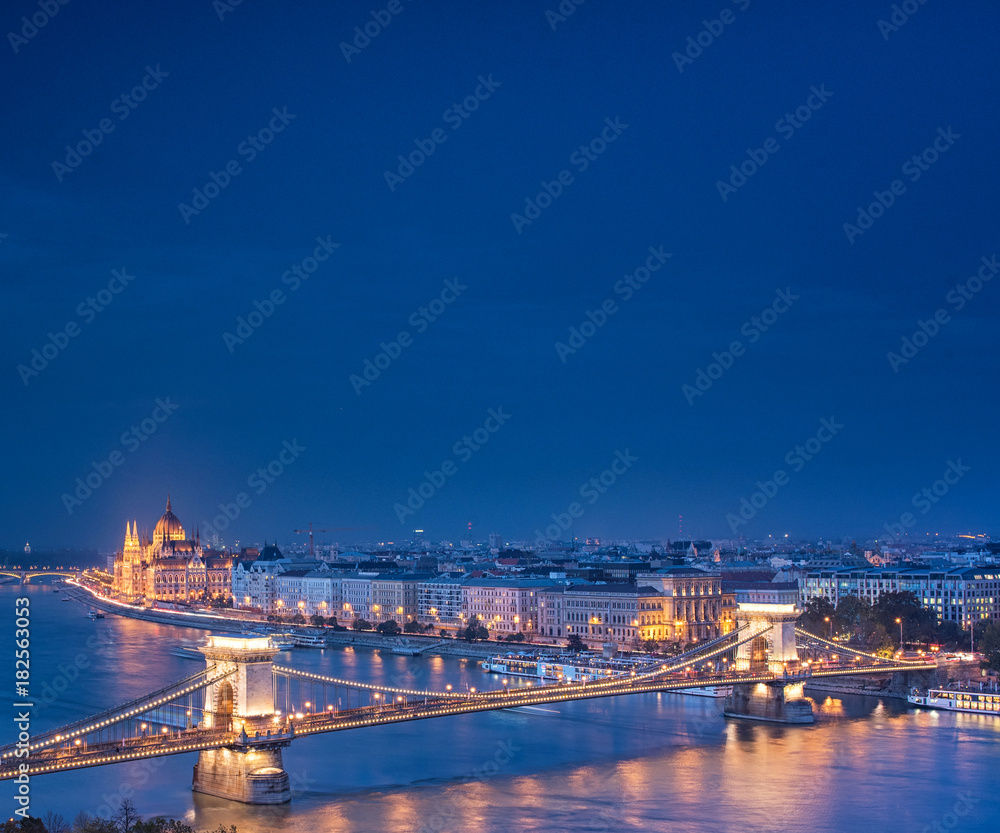 Nice Chain Bridge at night in Budapest, Hungary